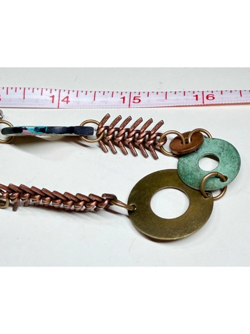 Statement Necklace Mixed Metal Copper Brass Multicolor Modernist Aprox 31 Inch - Picture 5 of 9